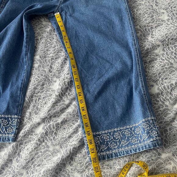 Vintage 90s A.M.I. Denim Overalls Size Small with Embroidered Floral Pattern - Picture 12 of 13